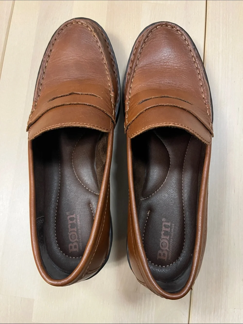 Born Brown Leather Carrera Loafers Chunky Heeled Slip On Shoes Women’s 10 M